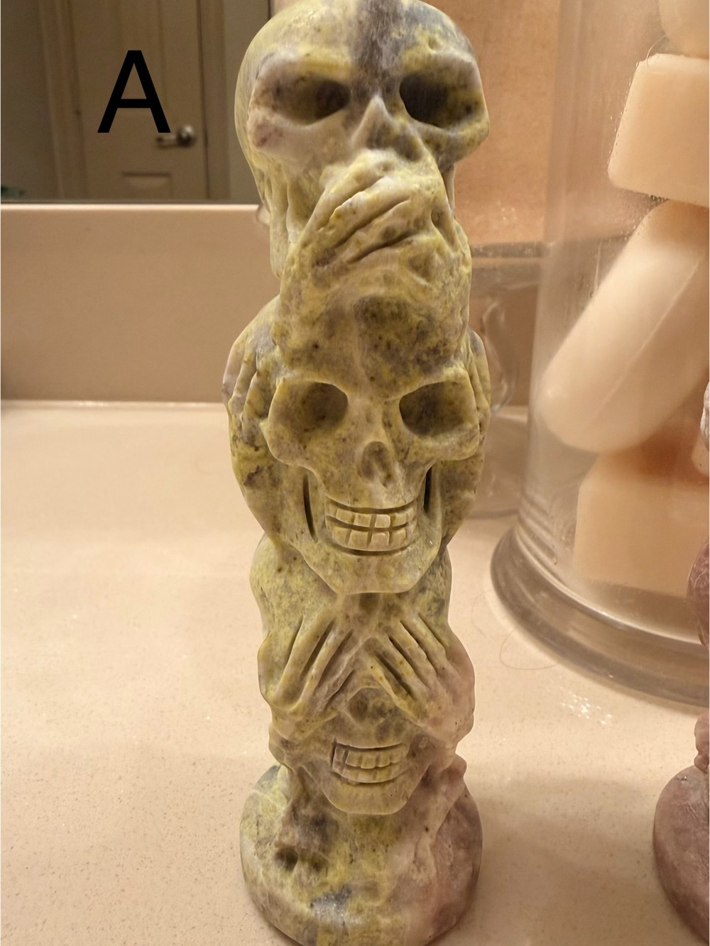 6 Inches - Pink Aventurine with Serpentine Skull Totem - Picture 2 of 5